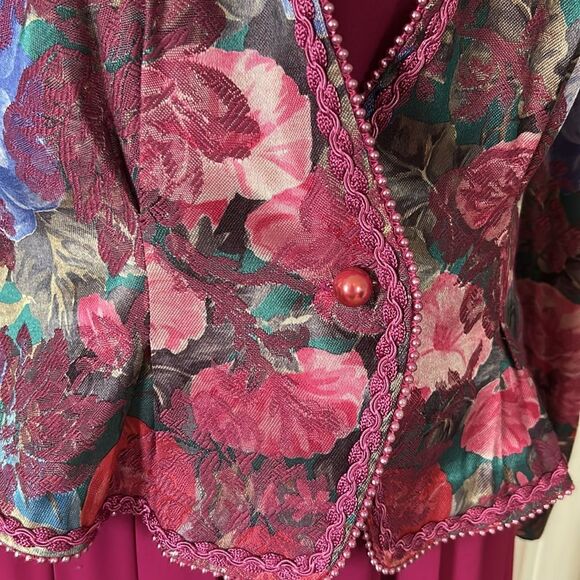 Vintage Nah Nah Floral Blazer and Magenta Dress Suit Set 2-piece Size 8 - Picture 3 of 11